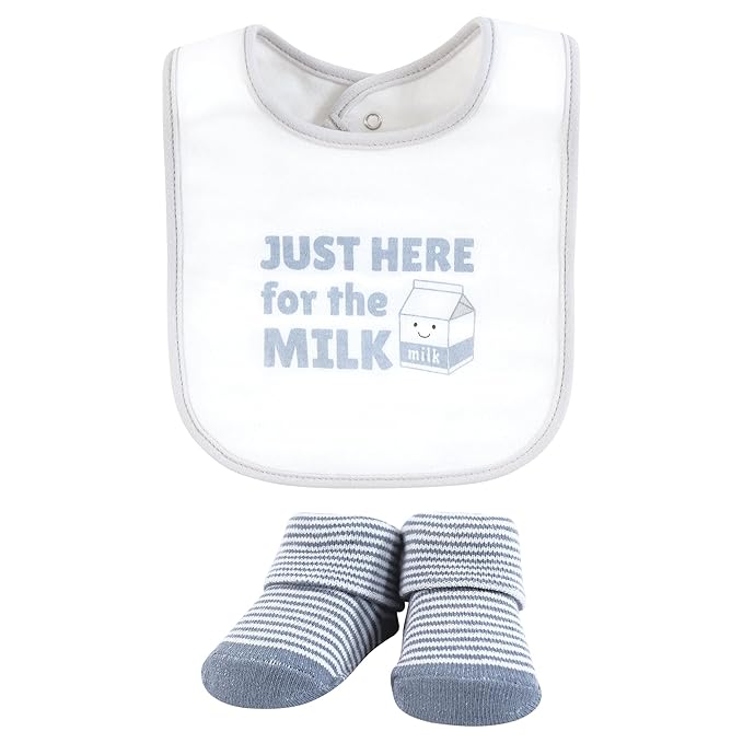 Hudson Baby Unisex Baby Cotton Bib and Sock Set, Powered By Milk, One Size