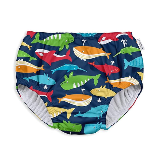 green sprouts Boys' Pull-up Reusable Absorbent Swimsuit Diaper, Navy Whale League, 12 Months