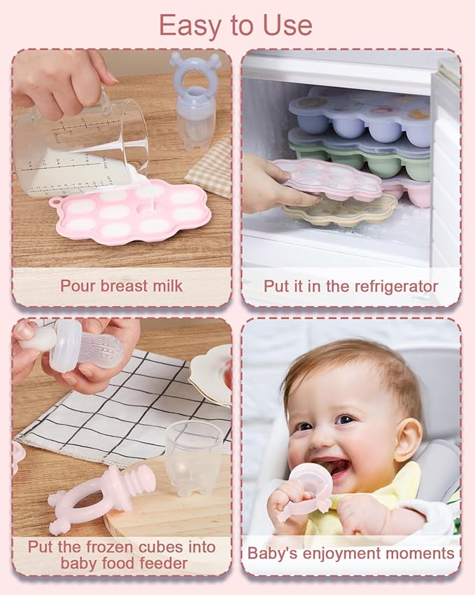 KingKam Baby Food Freezer Trays with Lids (2 Pack), Silicone Nibble Freezer Tray, Breastmilk Popsicle Molds, Baby Food Storage Containers Ice Cube Tray Maker