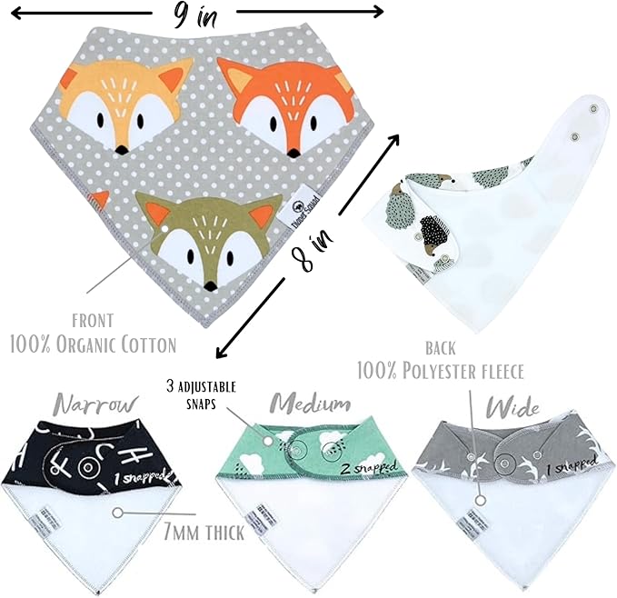DiaperSquad's 100% Organic Cotton Baby Drool Bibs, Super Absorbent & Adjustable Baby Bibs for Drooling and Teething