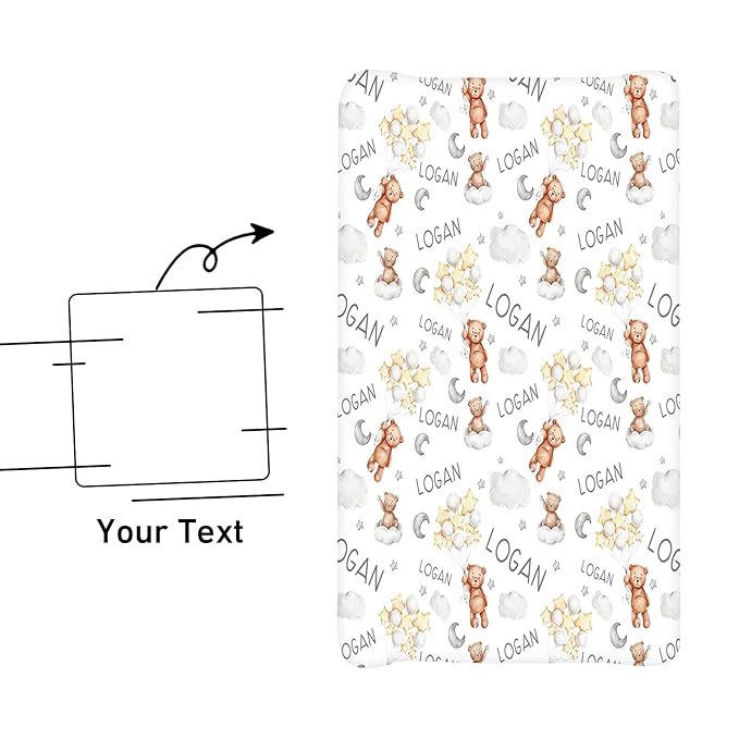 Personalized Baby Changing Pad Cover with Name - 2 Piece White Bear Baby Pee Pad Cover for Diaper Changing Table with Name, Portable Custom Gifts for Infant Baby