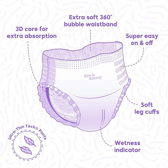 Kim & Kimmy Eco Diaper Pants, Size 4, 20-31 lbs, 44 Pants - 12 Hour Leak Protection, No Rashes, Hypoallergenic, Ultra-Soft & Highly Absorbent - Cruelty Free & Vegan - Zig Zag Swag