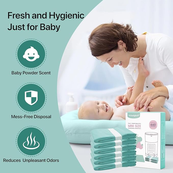 Diaper Pail Refills Compatible with DEKOR MINI, 30% Extra Thick, Leak-Proof, Durable, Holds Up to 660 Diapers, Easy to Use for Baby’s Diaper Disposal