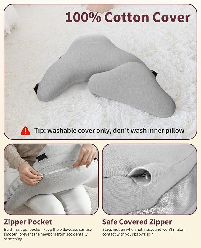 Nursing Pillow - with 2 Removable Cotton Cover, Firm Springy Memory Foam - Adjustable Waist Strap, Ergonomic Support, with Removable Backrest, Easier Breastfeeding
