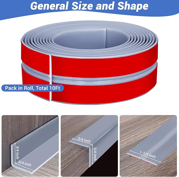 Wall Corner Protector, Peel and Stick Wall Corner Trim, Flexible Rubber Molding Wall Corner Guard, L Shaped Self Adhesive Edge Protector Moulding Trim for Wall Edge Ceiling, Grey, 3/4in,10Ft