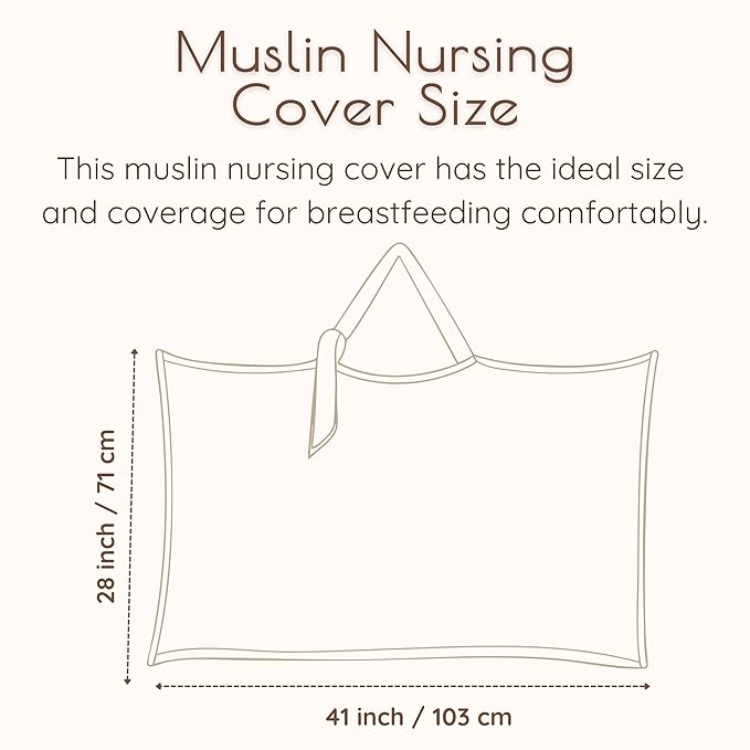Muslin Nursing Cover Up for Breastfeeding, 47"x47" Cotton Muslin Breastfeeding Covers for Nursing, Full Coverage Breast Feeding Covers, Pumping Cover Oeko-TEX Designed in France - Neutral Beige