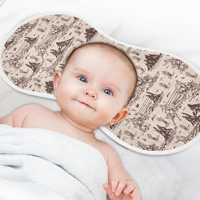 Western Baby Muslin Burp Cloths Set of 2 American Cowboy Muslin Washcloths Cute Milk Spit Up Rags Soft Newborn Towel Burp Cloth Bib for Unisex Boys and Girls, 22 x 11 Inch