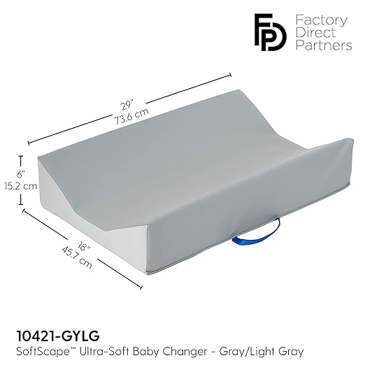 FDP SoftScape Ultra-Soft Daycare Baby and Infant Contoured Changing Pad, Non-Slip Bottom, Built-In Handle Easy to Transport Travel - Gray/Light Gray