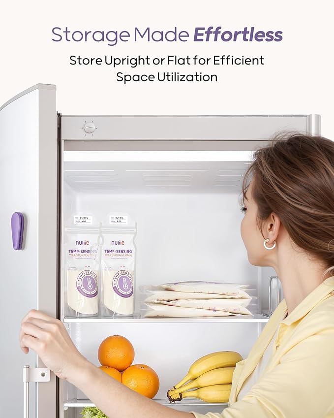 Nuliie 120pcs Temp-Sensing Breastmilk Storage Bag, Huge Temp-Sensing Icon & Locking Clamp, 6oz Breast Milk Storage Bags Freezer Pour Spout, Self Standing Milk Storage Bags Breastmilk, BPA-Free No-Leak