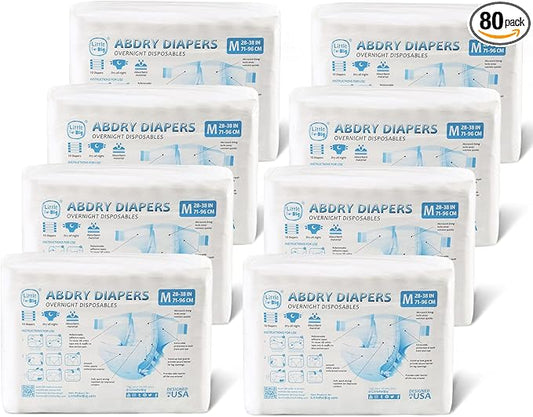 Littleforbig Adult Diaper 80 Pieces (8 Packs) - ABDry New White Diapers(M)