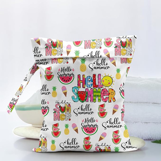 Waterproof Cloth Diaper Wet Dry Bag Reusable Travel Beach Pool Daycare Soiled Toddler Items Yoga Gym Bag for Swimsuits Wet Clothes Bags - Hello Summer