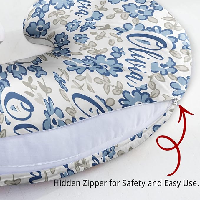Customizable Flowers Baby Nursing Pillow Cover - Add Your Baby's Name, Ultra-Soft Stretch Fabric, Fits Standard Nursing Pillows, Ideal for Baby Showers Style 22