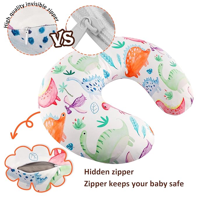 Dinosaur Nursing Pillow Cover Set Baby Boys & Girls, 2Pack Twins Breastfeeding Pillow Slipcover Cushion Cover, Soft Fabric Fits Snug On Infant,Fits for Nursing Pillow Newborn (Pillow Not Included)