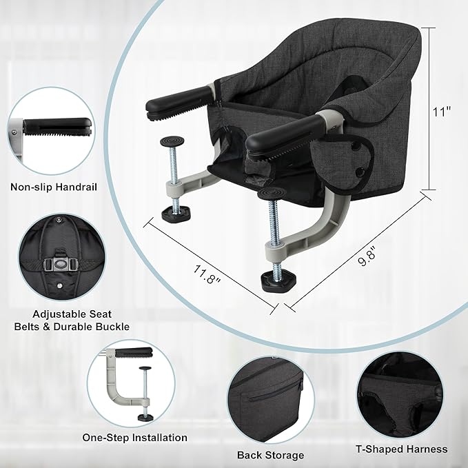 Hook On High Chair, Portable Foldable Clip On Baby Travel High Chair, Lightweight Feeding Seat with Storage Bag, BPA-Free Safety Harness for Home Restaurant (Bright Blue)