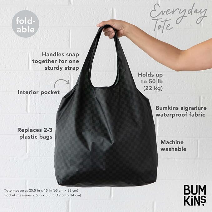 Bumkins Reusable Grocery Shopping Tote Bag for Women, Large Boho Style with Handles, Foldable, Washable, Shoulder Straps