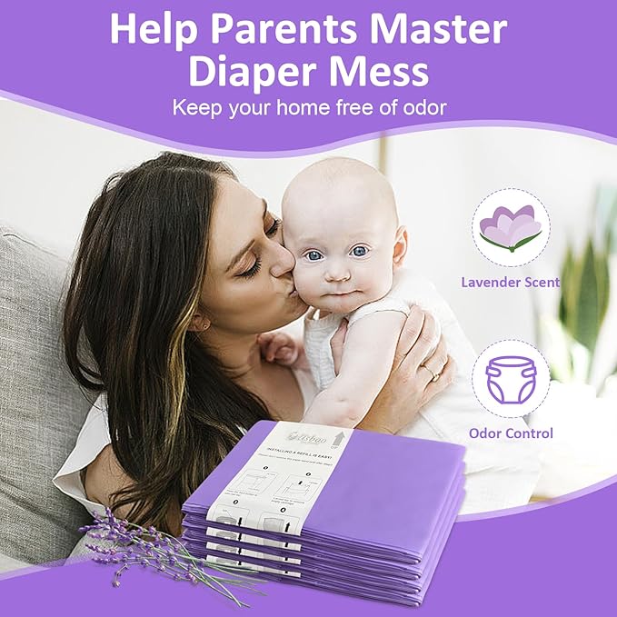 USBOO Refills Compatible with Dekor Plus Diaper Pail,4 Pack Disposable Diaper Pail Refills, Easy to Replace and Dispose Diaper Trash Bags, Holds up to 2320 Diapers,Lavender Scent