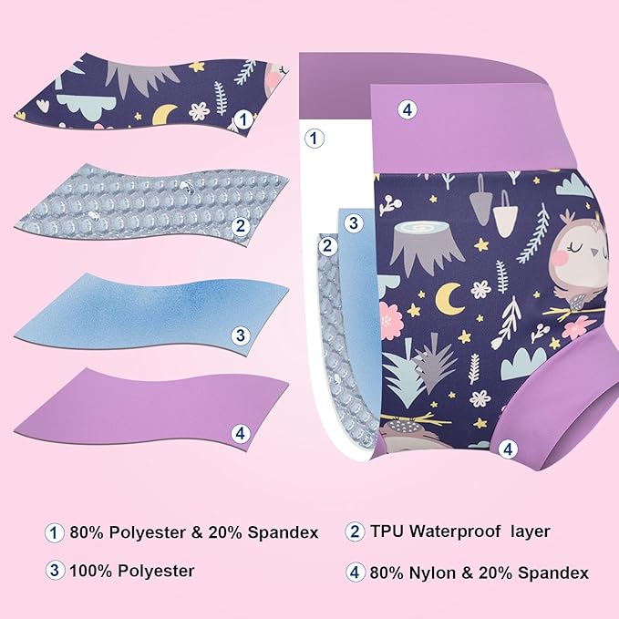 MOEMOE Baby Reusable Swim Diapers 3Pcs Comfortable Waterproof Baby Swim Diapers for Girls Swim Lesson 3T