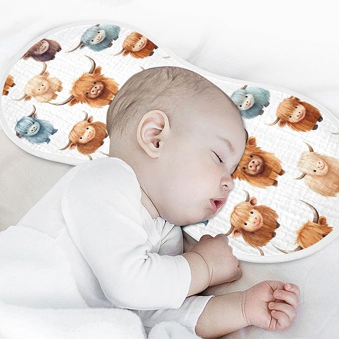 1Pc Cute Highland Cow Pattern Burp Cloth,Unisex Large Absorbent Soft Cotton Muslin Burping Cloths for Newborn Boys Girls,11x22in,A110858