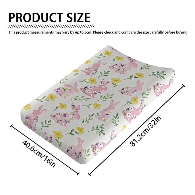 Rabbit Changing Table Pad Cover Flower Diaper Changing Pad Cover White Baby Changing Pad Cover 32''*16'' Diaper Changing Cover
