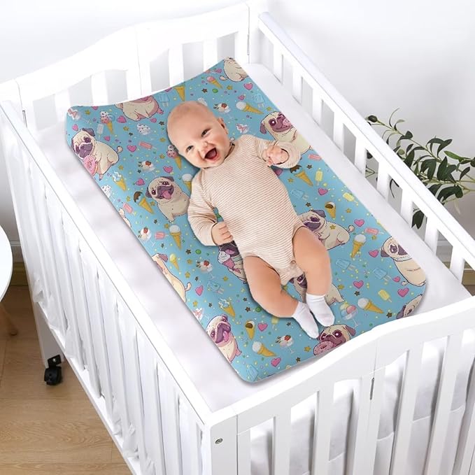 Dog Changing Pad Cover Waterproof Soft Diaper Changing Mat Cover for Baby Stretchy Lightweight Universal Tray Table Mat Fit 32"x16" Contoured Pad