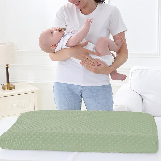 2 Pack Changing Pad Cover for Baby Boys Girls, Ultra Soft Breathable Plush Dot Diaper Changing Table Pad Cover, Neutral Fitted Changing Pad Sheets (Pristine and Green)