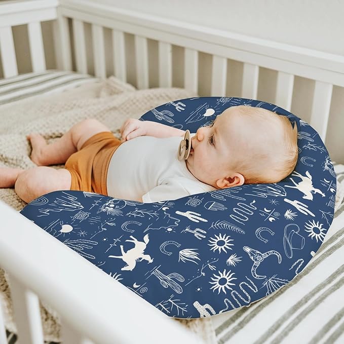 Western Cowboy Baby Nursing Pillow Covers for Boy Girl Wild West Cactus Mountain Snake Cattle Skull Sun Nursing Pillow Slipcovers for Breastfeeding Pillows Desert Adventure Soft Stretchy Cover