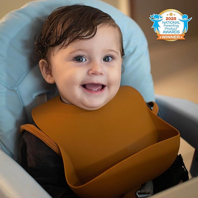 Moonkie Silicone Baby Bibs Set of 2, BPA Free Waterproof Baby Bibs for Eating, Soft Adjustable Silicone Bibs for Babies 6-12 Months, Toddler Bibs with Large Pocket Food Catcher (Muted/Pale Mauve)