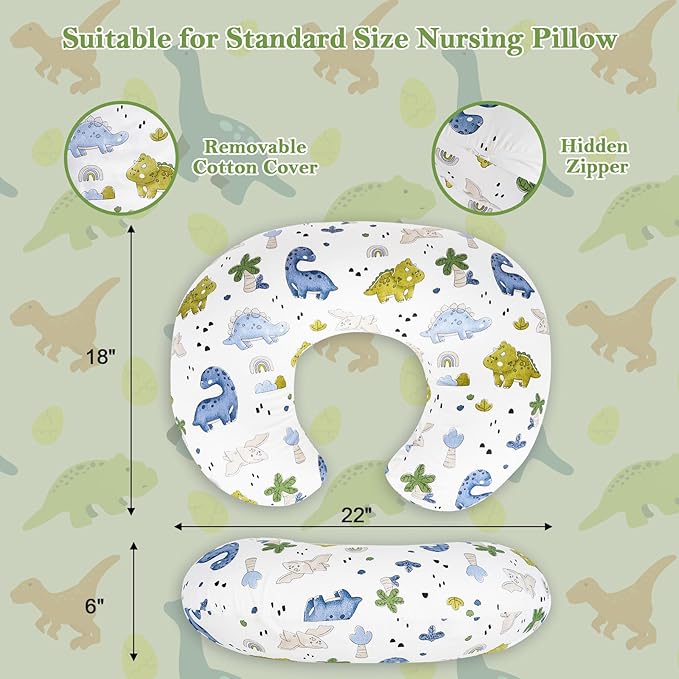 Nursing Pillow Covers 2 Pack – Soft Breathable Cotton, Fits Standard Breastfeeding Pillows, Washable & Hypoallergenic for Newborn Baby Girls & Boys,Cover Only