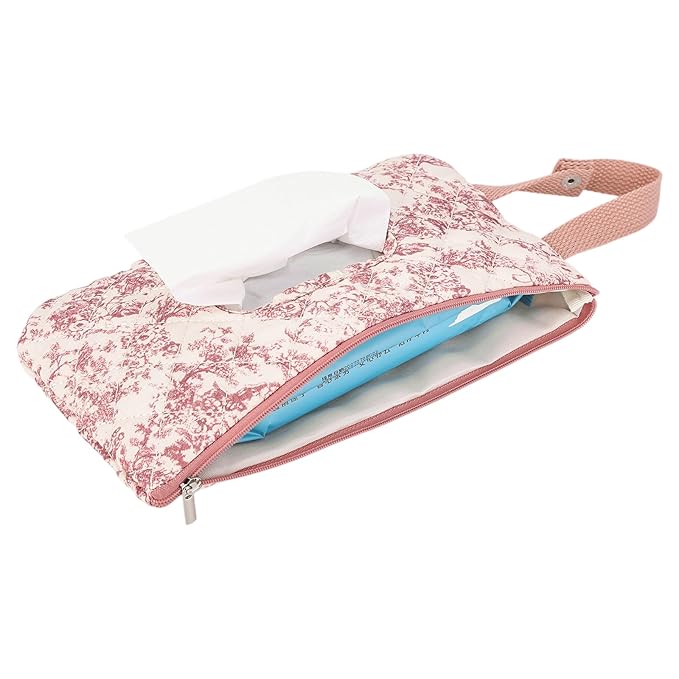 HIBEAR Quilted Diaper Wipe Pouch Portable Mommy Bag Refillable Floral Baby Wipe Holder for Travel Stroller Daily Casual (red)