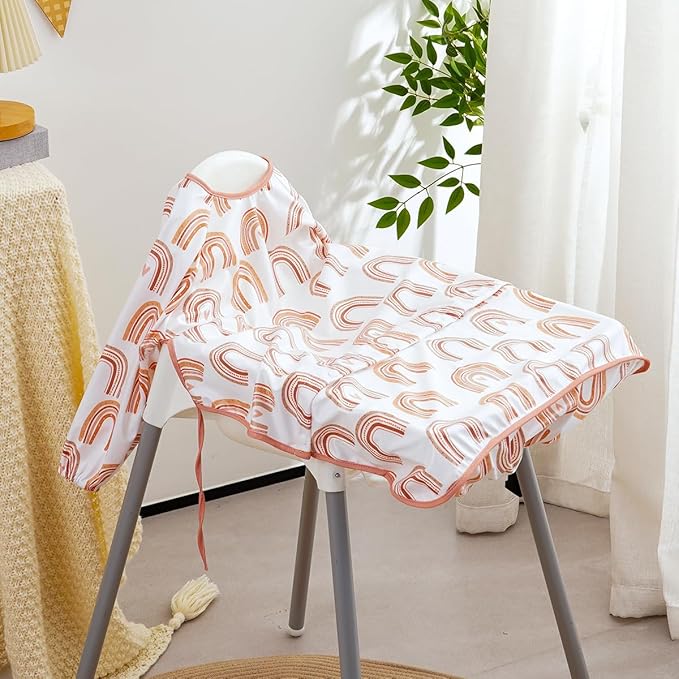 2-Pack Long Sleeve Baby Bib,Coverall Baby Bibs for Eating,Waterproof,Attaches to Highchair&Table,Ages 1 to 3 Years