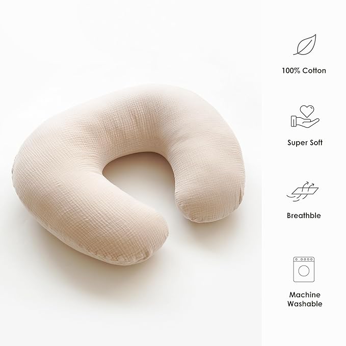MairMore 2-Pack Muslin Nursing Pillow Covers, Breathable 100% Cotton Breastfeeding Pillow Slipcovers for Standard Nursing Pillows, Soft Covers for Baby Girls and Boys with Zipper