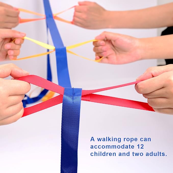 TecUnite 2 Packs Short Walking Rope with 12 Handles Outdoor Safety Daycare Rope Leashes for Preschool Kids Children Toddlers Daycare Schools Teachers, 12 Children 2 Adults(Assorted Color)