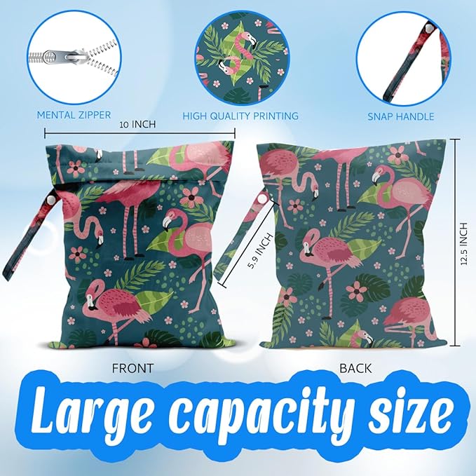 Flamingo Wet Dry Wet Bag for Swimsuit Towel Baby Travel Cloth Diapers Beach Gym Toiletries Makeup Storage Bag Summer Vacation Essential Holiday Flamingo Gifts
