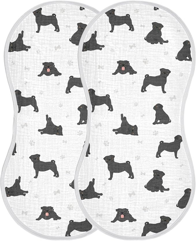 vvfelixl Muslin Burp Cloths Black Pug White Baby Washcloths for Baby Girl Boys 2 Pack