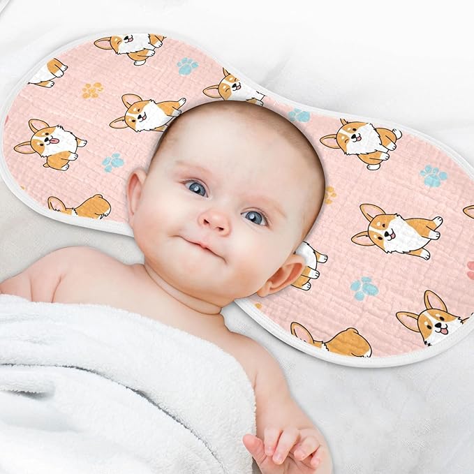 2 Pack Muslin Burp Cloths Cute Dogs Pink Cotton Baby Burp Cloths Ultra Soft Burping Cloth Absorbent Spit Up Rags for Baby Boys Girls 22x11 Inch