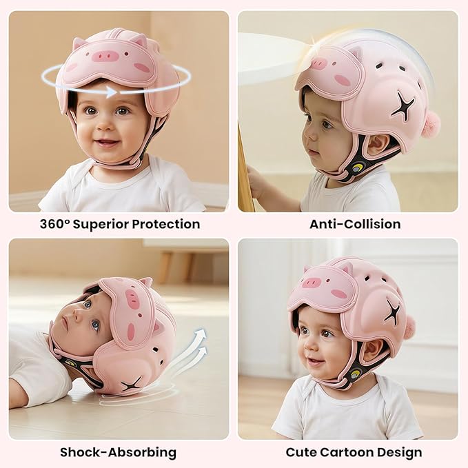 Mambobaby Baby Head Protector Helmet for Crawling and Walking, Breathable Soft Helmet, Ultra-Lightweight & Adjustable, Prevents Bumps Safety Helmet for Infants Toddlers 6-24 Months (Pink Piggy)
