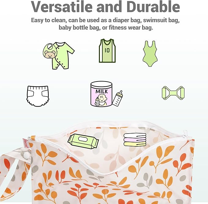 HECCEI Wet Dry Bag, 2-Pack Reusable Waterproof Wet Bags for Swimsuits & Baby Clothes, Leakproof Cloth Diaper Wet Bags for Travel & Diaper Changes (Soft Check)