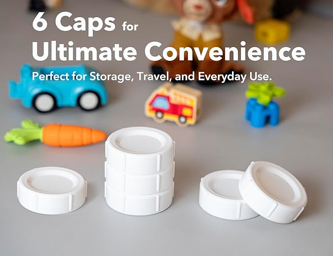 Travel and Storage Baby Bottle Caps for Dr. Brown’s Natural Flow Wide-Neck Bottles, Baby Bottle Lids Replacement with Sealing Gasket, Leak-Proof, BPA-Free, Pack of 6