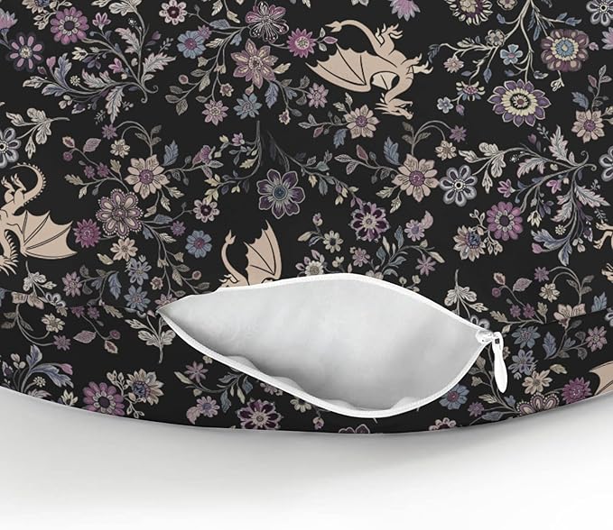Fantasy Floral Dragons Baby Nursing Pillow Covers for Boy Girl Fairytale Dragon Gothic Black Purple Flowers Nursing Slipcovers for Breastfeeding Pillows Animal Soft Stretchy Cover for Newborn Infant