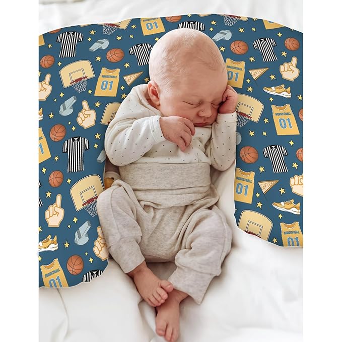 Basketballs Baby Nursing Pillow Covers for Boy Girl Basketballs Fan Stars Suits Nursery Pillowcase for Breastfeeding Pillows Outdoor Sports Lovers Gift Soft Stretchy Slipcover for Newborn Infant