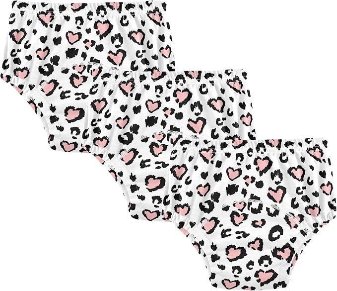 Bolaz Toddler Training Pants, Leopard Print Pink Heart Cotton Potty Training Underwear for Baby Boy Girl 3-Pack