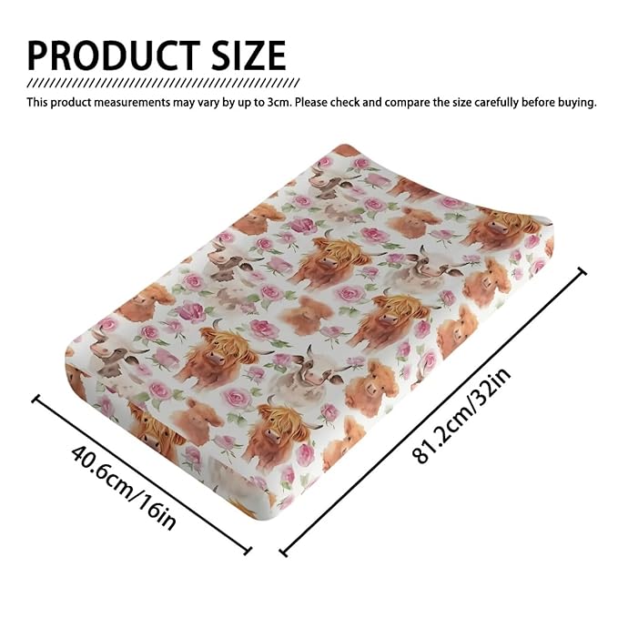 Highland Cow Cattle Changing Pad Cover for Baby Diaper Change Table Covers Soft Stretchy Unisex Diaper Change Table Sheets 32x16 Inch Cradle Mattress Sheets