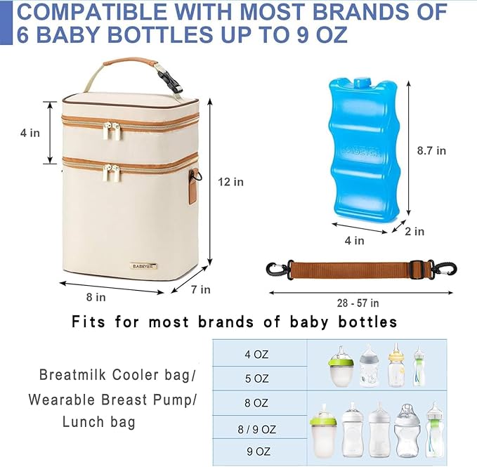 Breastmilk Cooler Bag with Ice Pack Fits 6 Baby Bottles Up to 9 Ounce