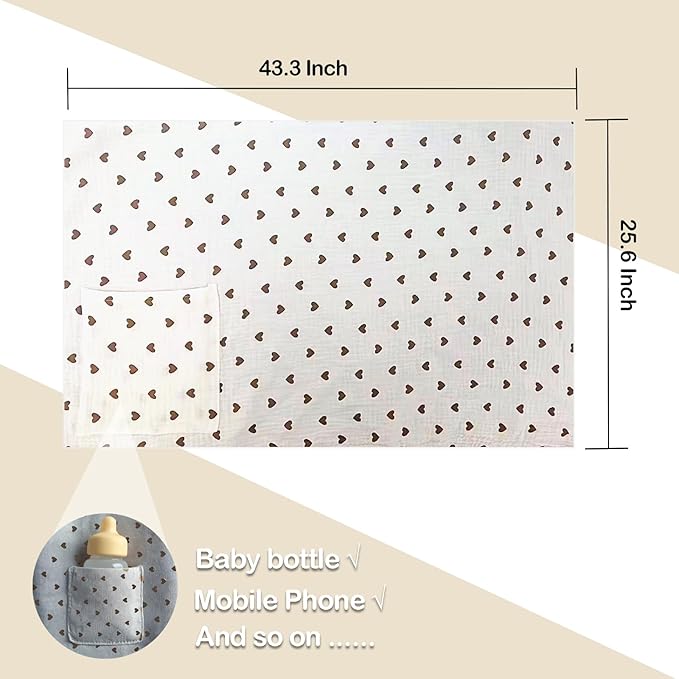 Muslin Nursing Covers for Breastfeeding, Arch Neckline Breast Feeding Covers for Women, Moms Privacy Breathable Summer Nursing Apron, Enlarged Soft Feeding Cover (Beige Khaki Heart)