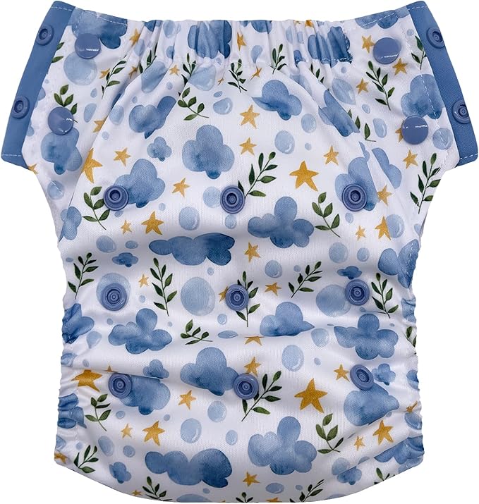 EcoAble Reusable Potty Training Diaper with Insert, Daytime Pull-on Cloth Training Pants for Toddlers and Big Kids (Size 2, Clouds and Stars)
