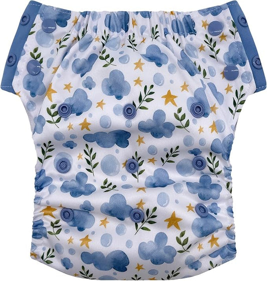 EcoAble Reusable Potty Training Diaper with Insert, Daytime Pull-on Cloth Training Pants for Toddlers and Big Kids (Size 2, Clouds and Stars)