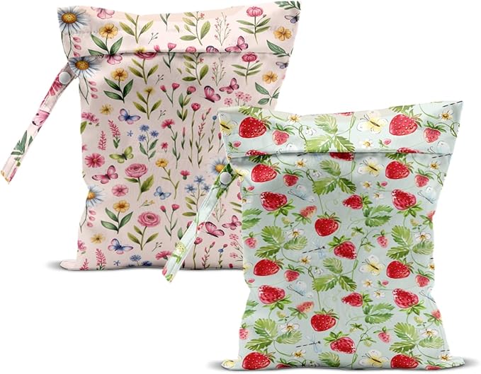 ZHAMEN 2Pcs Wet Bag, Wet Dry Bag Reusable with Zipper, Travel, Beach, Pool, Diapers, Dirty Yoga Gym Clothes, Makeup Bag, Waterproof Wetdry Packing, Summer Floral Decore (12x10 Inch)