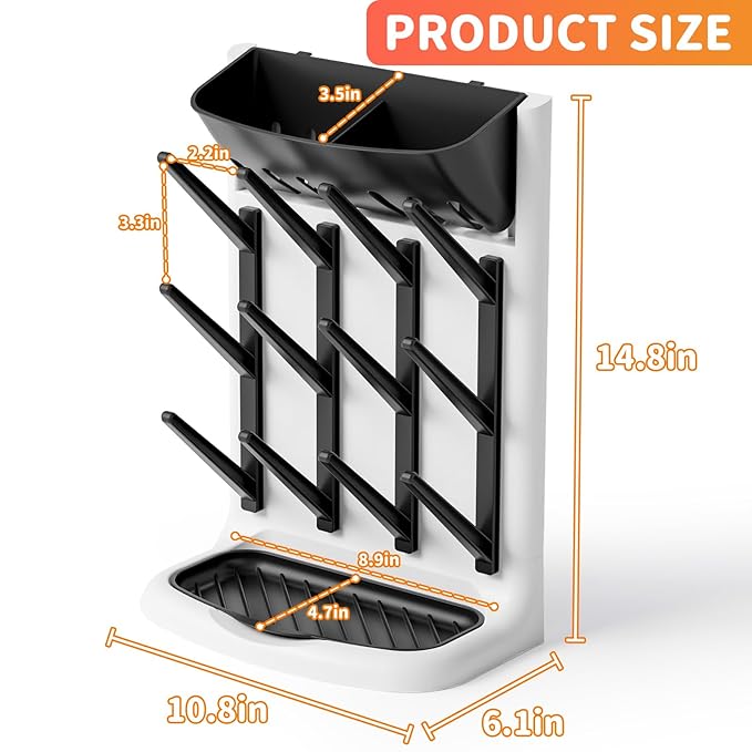Yieach Larger Vertical Baby Bottle Drying Rack - BPA FREE - Space Saving Feeding Bottles Drying Rack Holder for Countertop,Baby Bottle Holder Storage Station for Pacifiers,Pump Accessories Stand,BLack