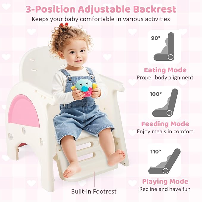 BABY JOY Baby High Chair, 8 in 1 Convertible High Chairs for Babies and Toddlers, Building Block Table and Chair Set, Adjustable Backrest, Removable Double Tray, Storage Boxes, Safety Harness (Pink)