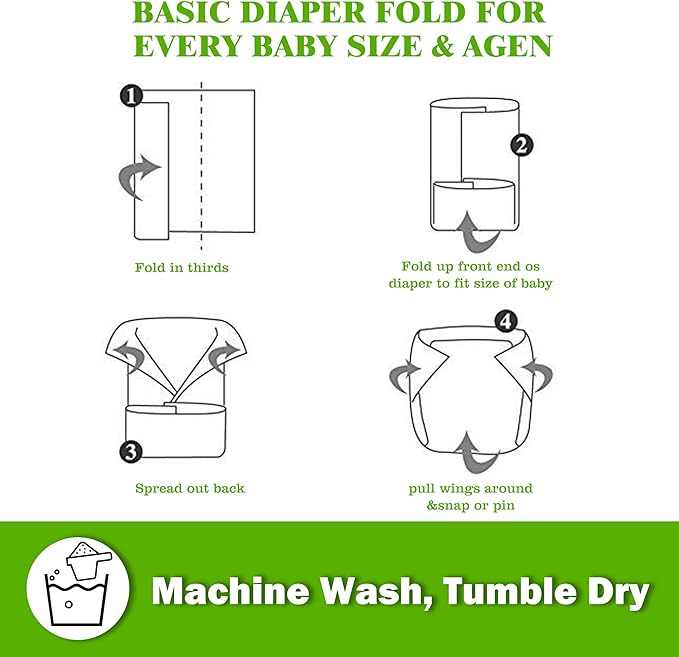 Prefold Cloth Diapers - Premium Cotton, Fasoar 3 Ply Environmental Friendly Baby Washable Diaper Covers for Babies to Toddlers Multi-Use (10-35 lbs) 6 Count
